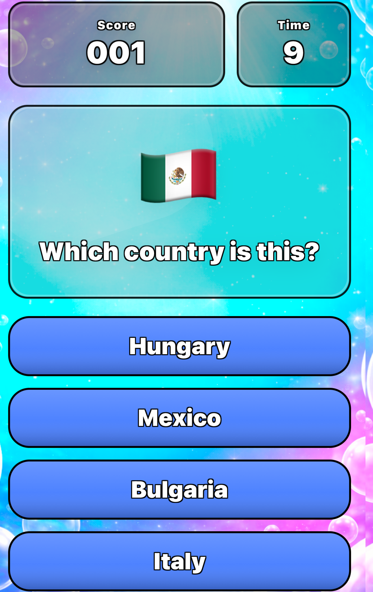 Bubblehead gameplay question screen