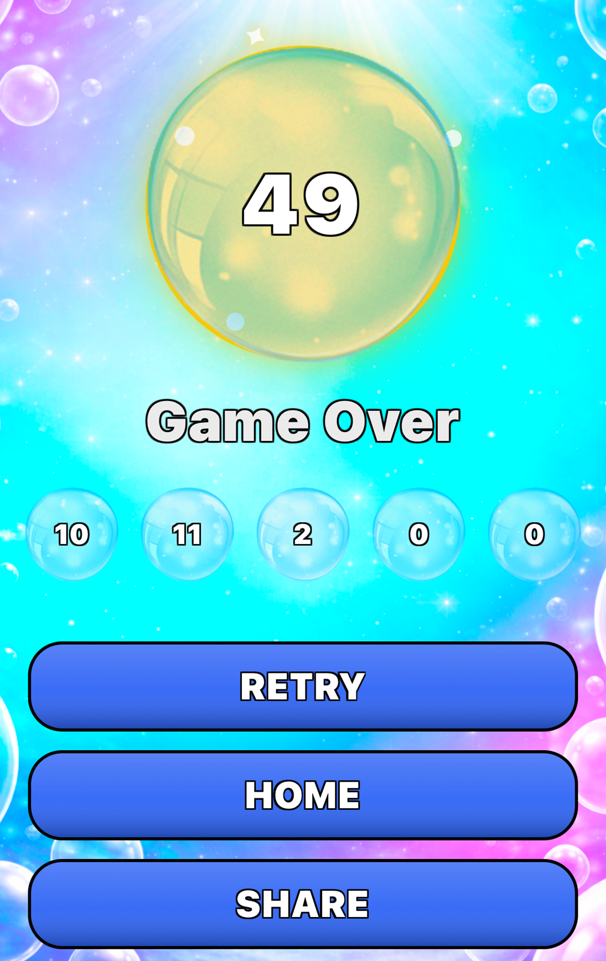 Bubblehead game over and share screen